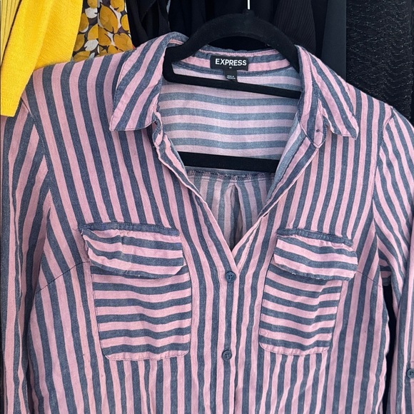 Express Pink and Blue Striped Button-Down Shirt - Picture 7 of 8